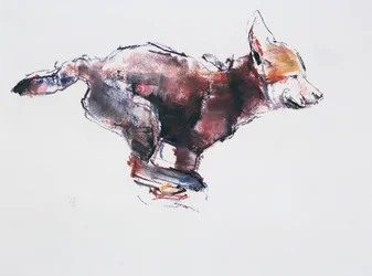 Löpande vargvalp (charcoal und conte på papper)