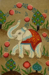 Puja Elephant, 2024 (akryl  bläck på kort)