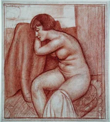 Sittande nakenfigur (penna på papper)