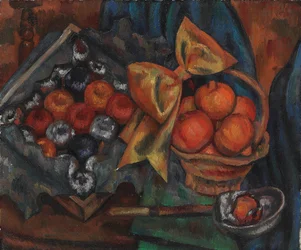 Stilleben med granatäpplen och frukt