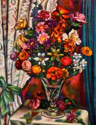 Stilleben av blommor i en silvervas, 1930.