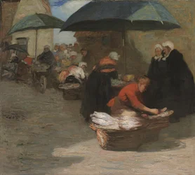 En flamländsk fiskmarknad (olja på duk)