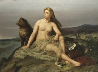 Kraka (Aslaug, Aslog), av Winge, Marten Eskil (1825-1896). Olja på duk