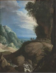 Italienskt bergslandskap med herdar