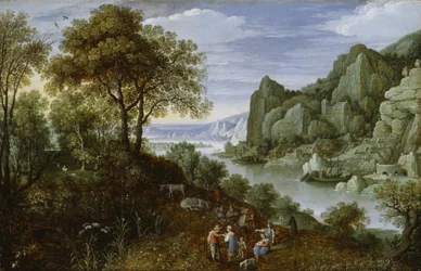Flodlandskap med gruvdrift, 1620-29