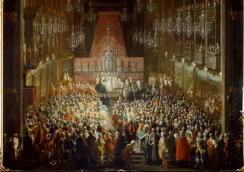Bröllopsceremoni för prinsessan Isabella av Parma med kejsar Joseph II, den 10/06/1760. Detalj (målning)