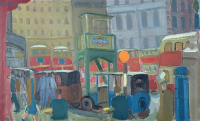 Bussar vid Victoria Station, London (olja på duk)