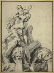 Hercules och Antaeus Design för en fontän