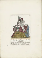 De Franse dwerg Madame Palatinelle, ca 1710 Madame Palatinelle, motorhuvar, mantilla och cul de Paris utklädda i den stora Gallan (titel på objektet) Il Callotto resurcitato eller nyinrett litet skåp (serietitel)