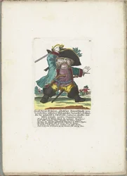 De dwerg Hanss Görge Prijhann som woeste officer, ca 1710 Hanß Görge Prijhann, född Donnerhundt, från Scanderbeg från en Hottendottin-jävel Rottmeister den vågade och järnätaren, Catharina, köpffer och Bluth gurgln contra Champmerdant (titl.