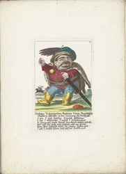 De dwerg Holloka Chimichko Buttiam uranium as huzaar, ca 1710 Holloka Tschimitschko Buttiam Uran, Ragoßischer Hussarns överste i Neuheussl-garnisonen (titel på objektet) Il Callotto resurcitato eller nyinrett litet skåp (serietitel)