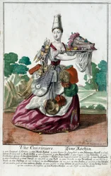 En kock. Gravyr av Martin Engelbrecht (1684-1756), i "" Ny sammansättning av manouvries habilles"" 1700-tal, Tyskland. Paris, Dekorativ konst