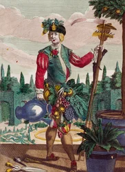 Trädgårdsmästare, gravyr från Assemblage des nouveau manouvries habilles av Martin Engelbrecht (1684-1756), Tyskland