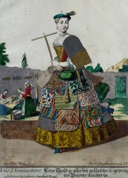 Tillverkare av färgat papper, gravyr från Assemblage des nouveau manouvries habilles Martin Engelbrecht (1684-1756), Tyskland