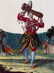 Tillverkare av flöjter, gravyr från Assemblage des nouveau manouvries habilles av Martin Engelbrecht (1684-1756), Tyskland