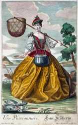 Metier: En fisk. Gravyr av Martin Engelbrecht (1684-1756), i "New assembly of the manouvries habilles" 1700-talet, Tyskland. Paris, dekorativ konst