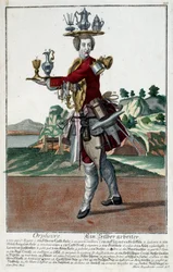 Metier: En guldfisk. Gravyr av Martin Engelbrecht (1684-1756), i "" Ny sammansättning av manouvries habilles"" 1700-tal, Tyskland. Paris, Dekorativ konst
