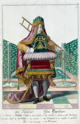 Metier: En klädsel. Gravyr av Martin Engelbrecht (1684-1756), i "" Ny sammansättning av manouvries habilles"" 1700-tal, Tyskland. Paris, Dekorativ konst