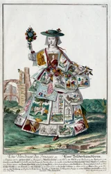 Metier: En bildförsäljare. Gravyr av Martin Engelbrecht (1684-1756), i "" Ny sammansättning av manouvries habilles"" 1700-tal, Tyskland. Paris, Dekorativ konst