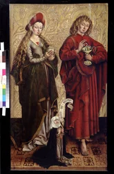 Johannes aposteln, Maria Magdalena och donator. Målning av Martin Schongauer (cirka 1445 eller 1450-1491). Olja på trä