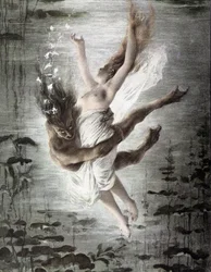 Marint monster som bortför en ung kvinna (detalj från 14299), "" Allegorien"", Martin Gerlach, ca. 1900.