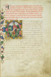 Historiserad initial C som föreställer profeten Daniel i ett landskap, ca 1471