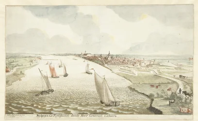 Utsikt över befästningarna nära Nijmegen aan de Waal Nymegen Fortified av Sir Generael Coehoorn (titel på objekt)