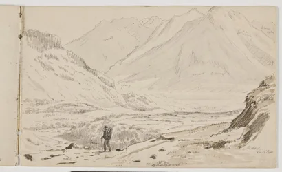 Bergslandskap med vandrare