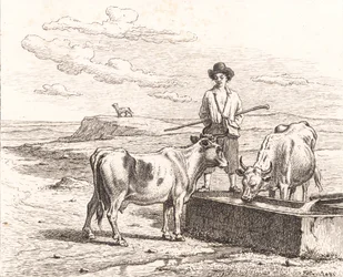 En herdepojke vid ett vattentråg. Illustration till Chr. Winthers "Tjugofem bilder för små barn"