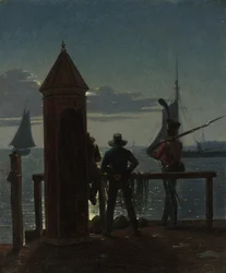 Utsikt från citadellvallarna i Köpenhamn vid månsken, 1839.