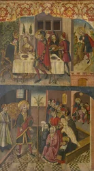 Saint Christopher tar avsked av kungen som fruktade Satan, Saint Christopher och hans konvertiter, 1480-85