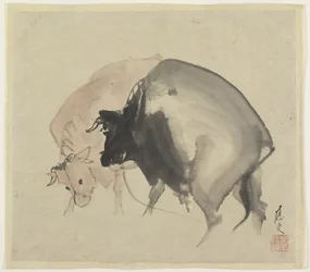 Two Bulls, ca 1810 (bläck och färger på papper)