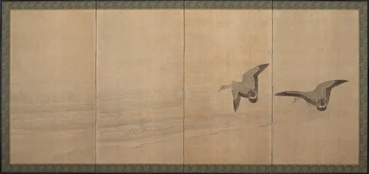 Gäss över en strand, Edo-perioden, 1700-talet.