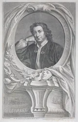 Porträtt av Thomas Otway (1652-85) graverad av Jacobus Houbraken (1698-1780) (gravyr)