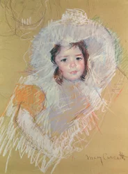 Byst av en ung flicka eller Margot Lux med stor hatt (pastell på papper)