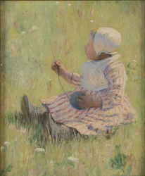 Flicka som leker med en boll av ull, ca. 1875