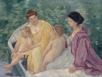 Le Bain Två mammor och deras barn i en båt