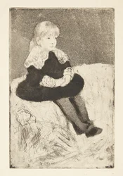 Mademoiselle Luguet sittande i en soffa