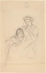 Margot lutad mot Reines knä, ca. 1902.