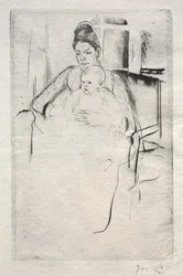 Mrs Gardner Cassatt och hennes bebis sitter nära ett fönster, ca. 1887.