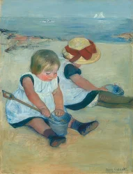 Barn som leker på stranden. 1884