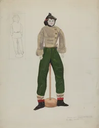 Docka och kostym, ca. 1936.