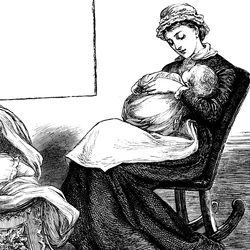 En mamma som gosade sitt barn, medan hon satt på en gungstol