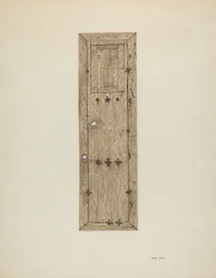 Kopparbesatt dörr en i ett par, ca. 1939.
