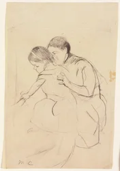 Baby med vänster hand som rör vid ett badkar, hålls av hennes sjuksköterska, c.1891