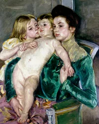 Kramande barn. Målning av Mary Cassatt (1845-1926)