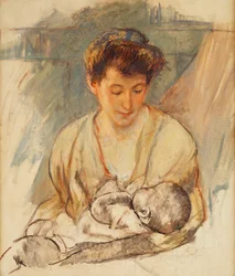 Mamma Rose tittar ner på sitt sovande barn, c.1900