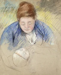 Kvinna som lutar sig över behandla som ett barn; Kvinna som lutar sig över en bebis, ca 1907