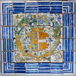 Golv med Madeleine de Savoies vapen. Fajans av Masseot Abaquesne (känd mellan 1526-1564), 1500-talet, Écouen. Nationella renässansmuseet