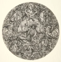 Johannes Döparen omgiven av den latinska kyrkans evangelister och fyra fäder, 1466.
